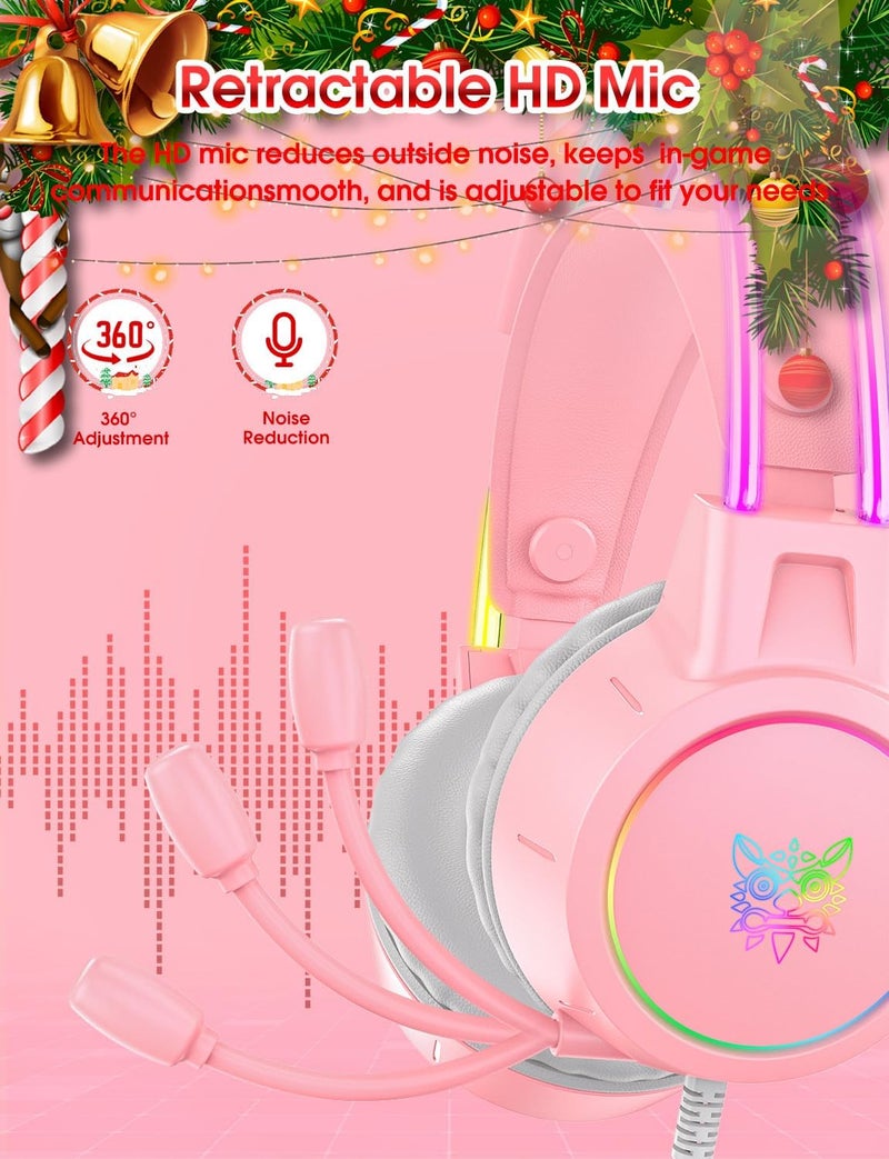 ONITOON Lightweight Gaming Headset with Detachable Cat Ears, RGB Lighting, Wired Over Ear Headphones with Mic for PC, PS4, PS5, Switch, Stereo Surround Sound, Self-Adjusting Headband - Image 5